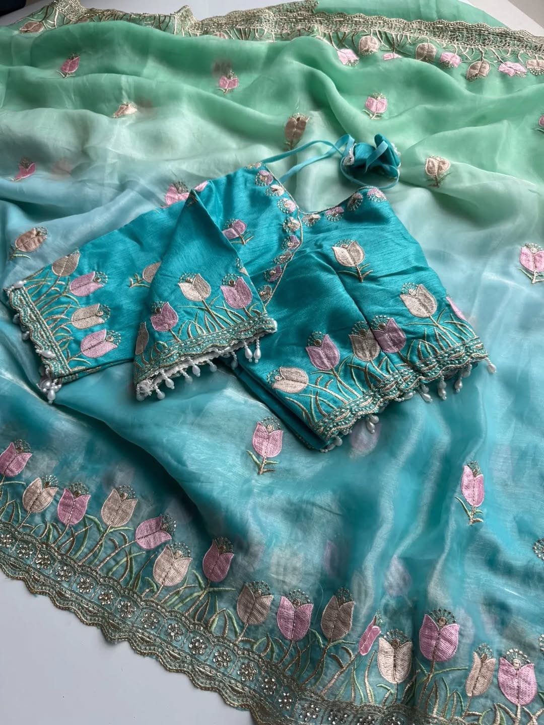 Mellifluous Wedding Wear Pedding Color Soft Silk Embroidery Work Fancy Designer Saree With Stitched Blouse