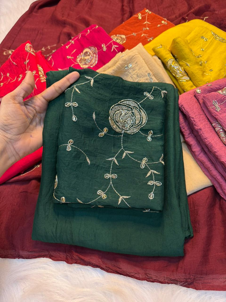 Redolent Festive Wear Rangoli Crush Silk Sequence Work Saree With Blissful Blouse Piece