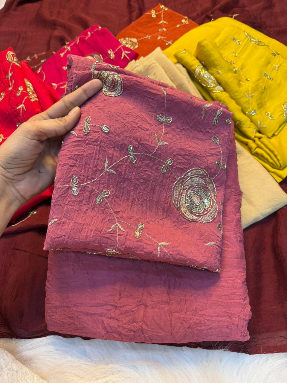 Redolent Festive Wear Rangoli Crush Silk Sequence Work Saree With Blissful Blouse Piece