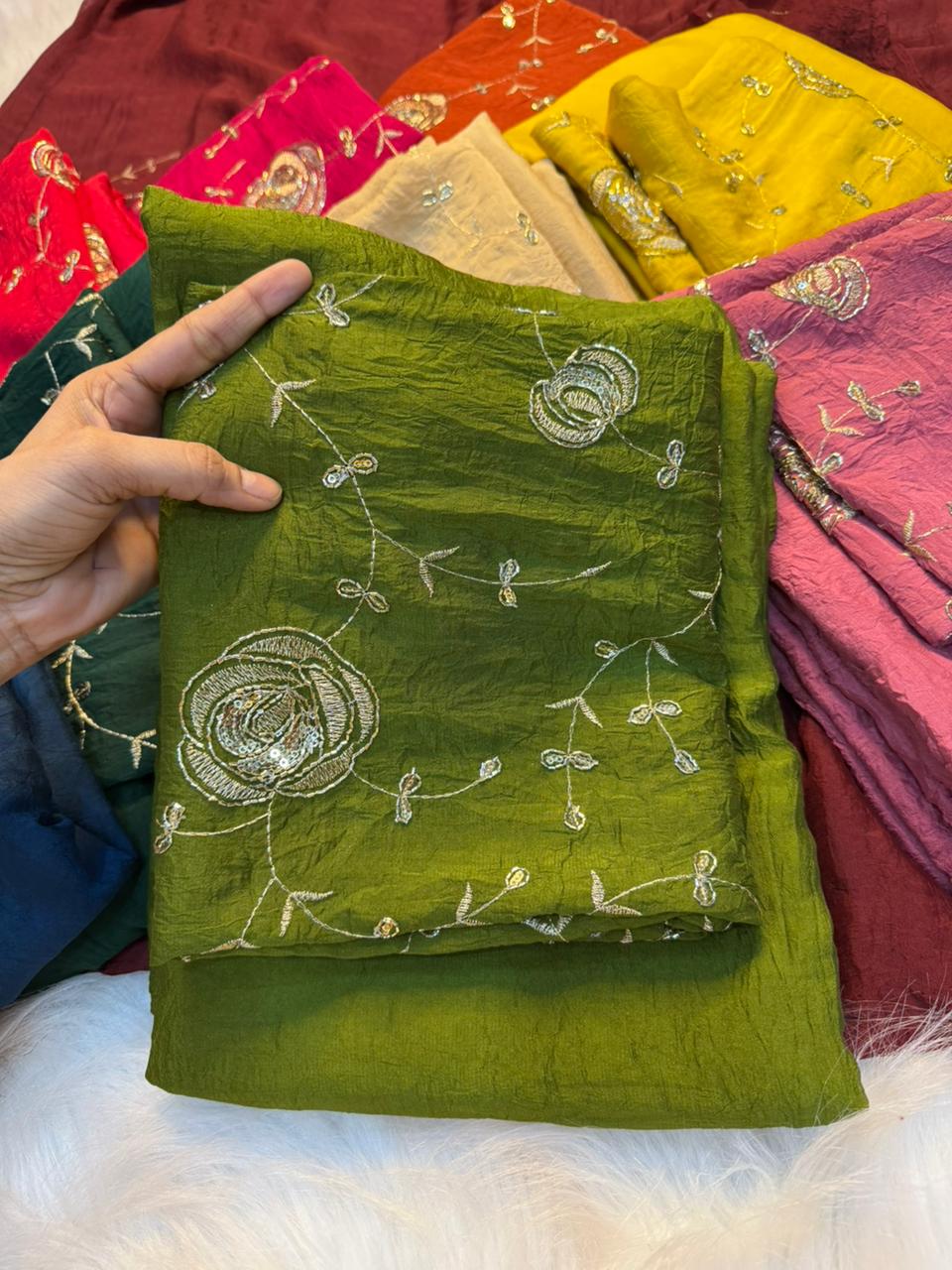 Redolent Festive Wear Rangoli Crush Silk Sequence Work Saree With Blissful Blouse Piece