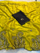 Load image into Gallery viewer, Glorious Party Wear Rangoli Silk Embroidery Work Designer Saree With Contrast Blouse Piece
