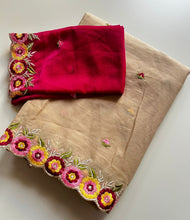 Load image into Gallery viewer, Traditional Party Wear Georgette Embroidery Work Flower Design Saree With Contrast Blouse Piece
