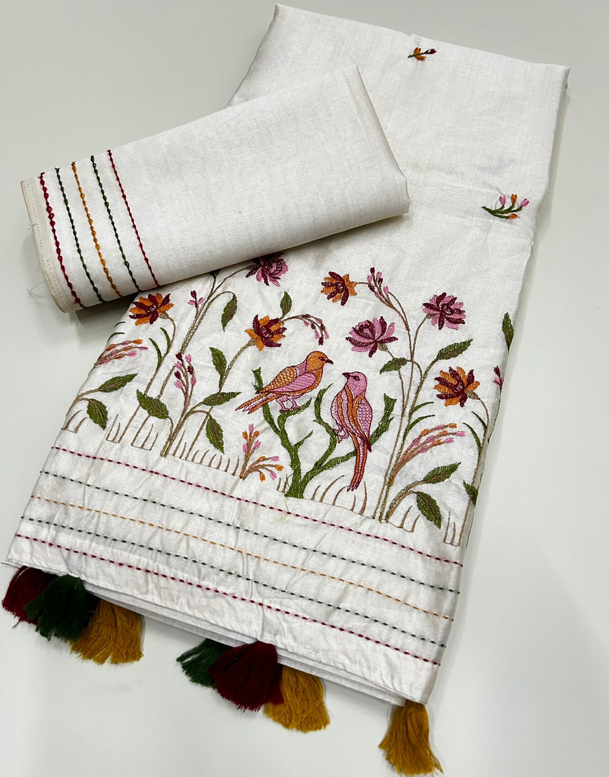 Stunning Party Wear Tussar Silk Embroidered Thread Work Fancy Designer Saree With Blouse Piece