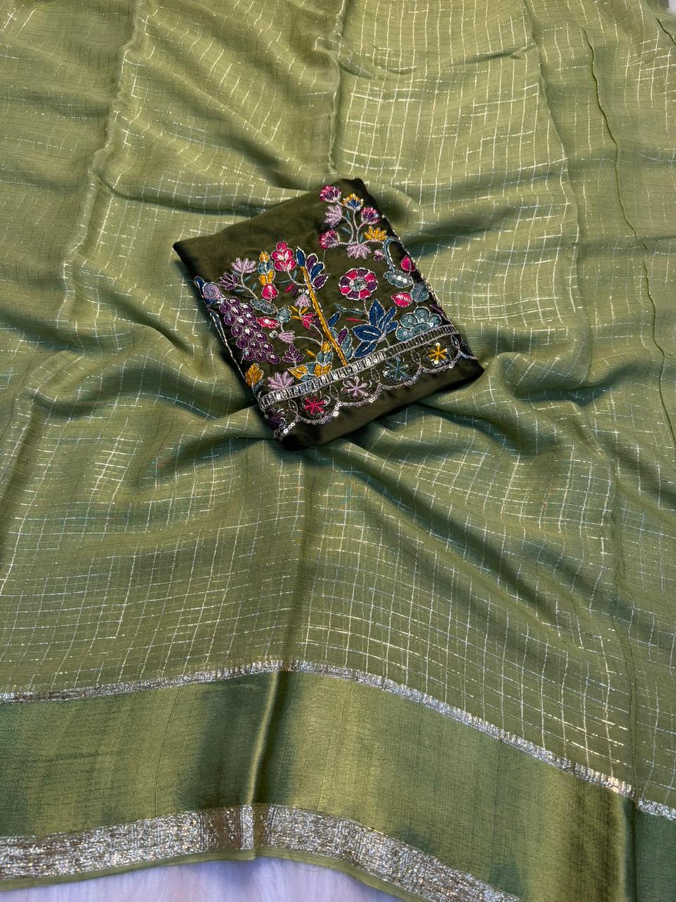 Captivating Function Wear Pure Viscose Georgette Sequence Work Fancy Designer Saree With Elegant Blouse Piece