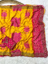 Load image into Gallery viewer, Mellifluous Wedding Wear Silk Print Zari n Sequence Work Designer Saree With Bandhni Blouse Piece
