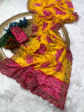 Load image into Gallery viewer, Mellifluous Wedding Wear Silk Print Zari n Sequence Work Designer Saree With Bandhni Blouse Piece
