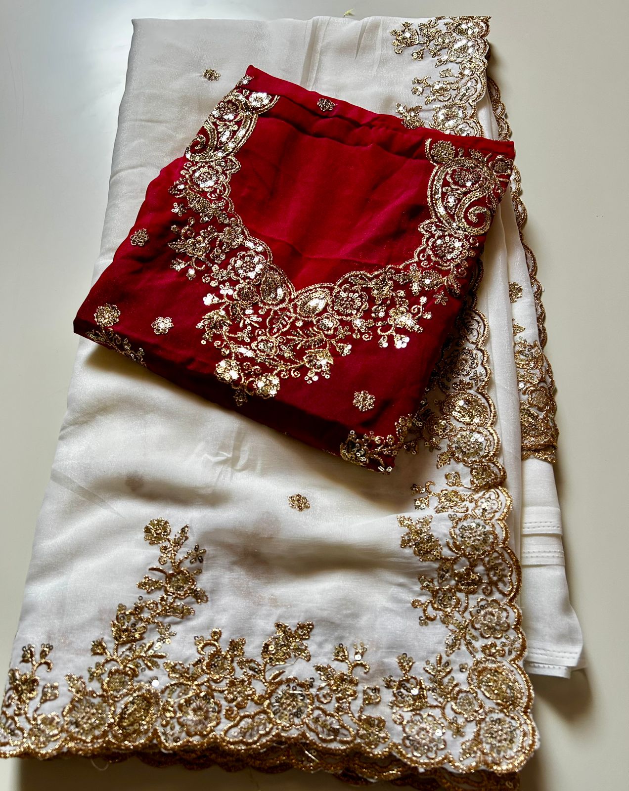Mellifluous Wedding Wear Crush Chiffon Embroidery n Sequence Work Designer Saree With Contrast Blouse Piece