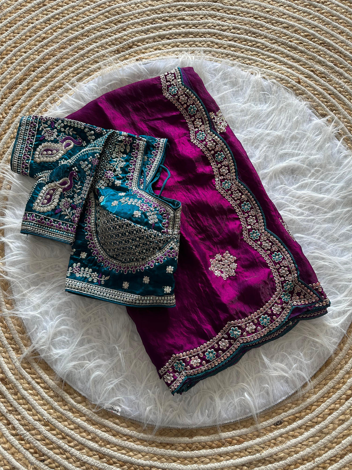 Exquisite Wedding Wear Pure Silk Embroidery Sequence n Multi Thread Work Fancy Saree With Stitched Blouse