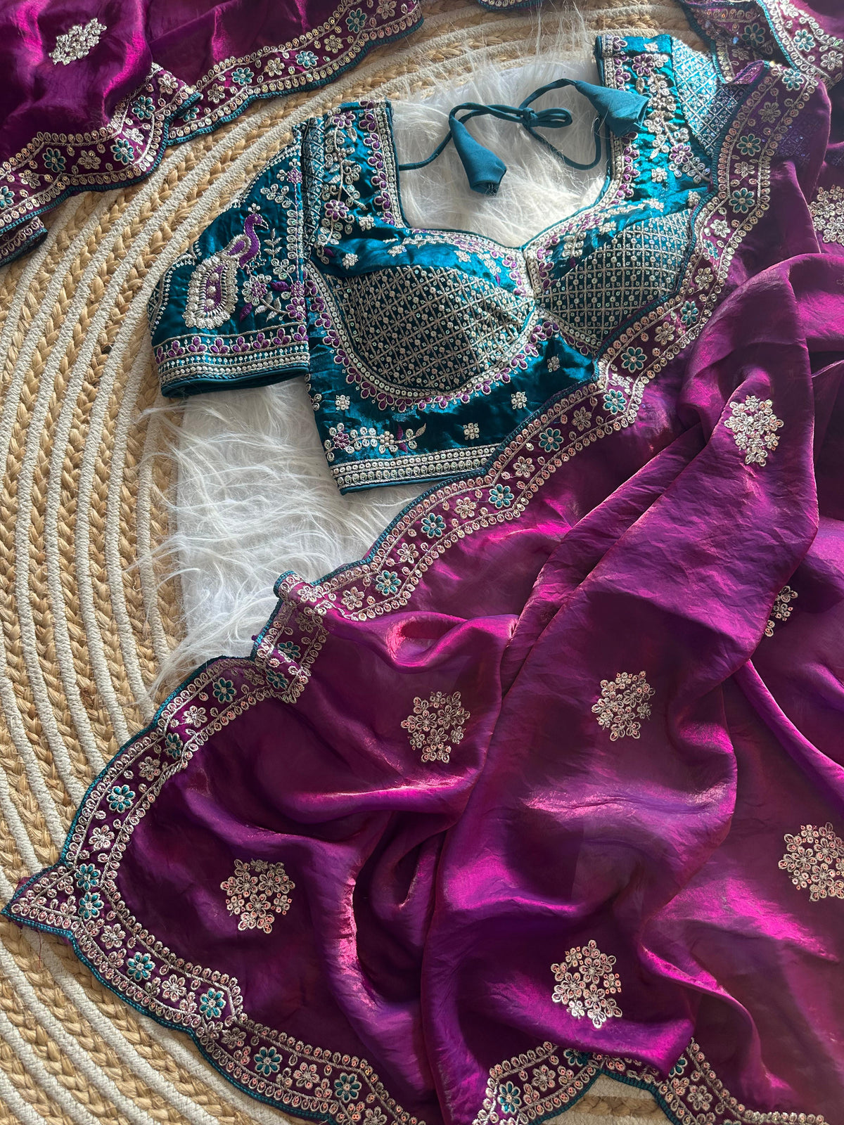 Exquisite Wedding Wear Pure Silk Embroidery Sequence n Multi Thread Work Fancy Saree With Stitched Blouse
