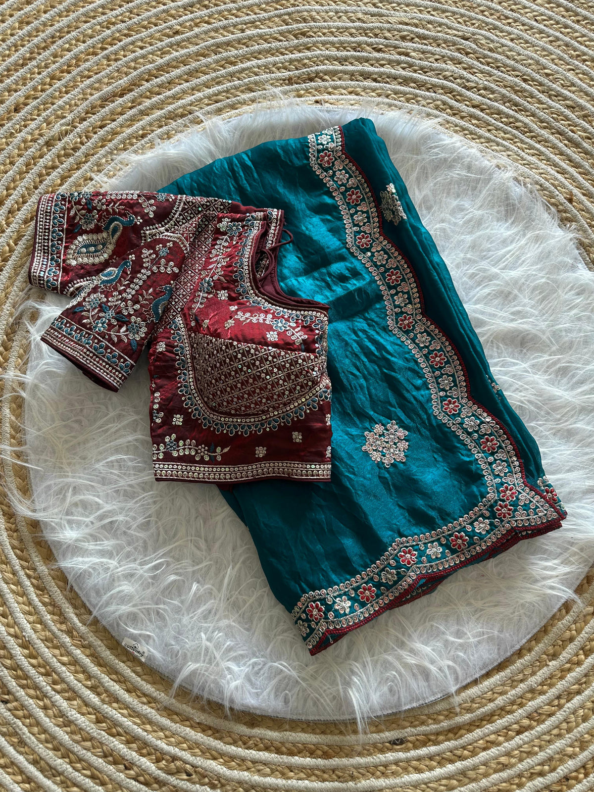 Exquisite Wedding Wear Pure Silk Embroidery Sequence n Multi Thread Work Fancy Saree With Stitched Blouse