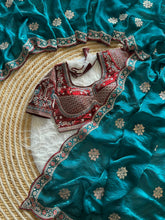 Load image into Gallery viewer, Exquisite Wedding Wear Pure Silk Embroidery Sequence n Multi Thread Work Fancy Saree With Stitched Blouse
