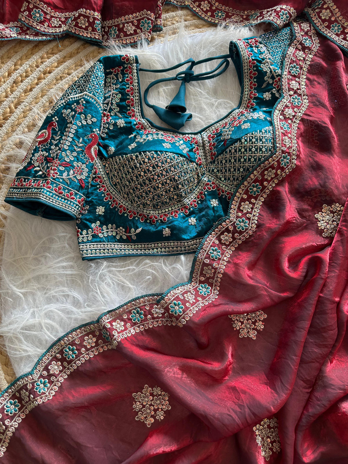 Exquisite Wedding Wear Pure Silk Embroidery Sequence n Multi Thread Work Fancy Saree With Stitched Blouse