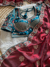 Load image into Gallery viewer, Exquisite Wedding Wear Pure Silk Embroidery Sequence n Multi Thread Work Fancy Saree With Stitched Blouse
