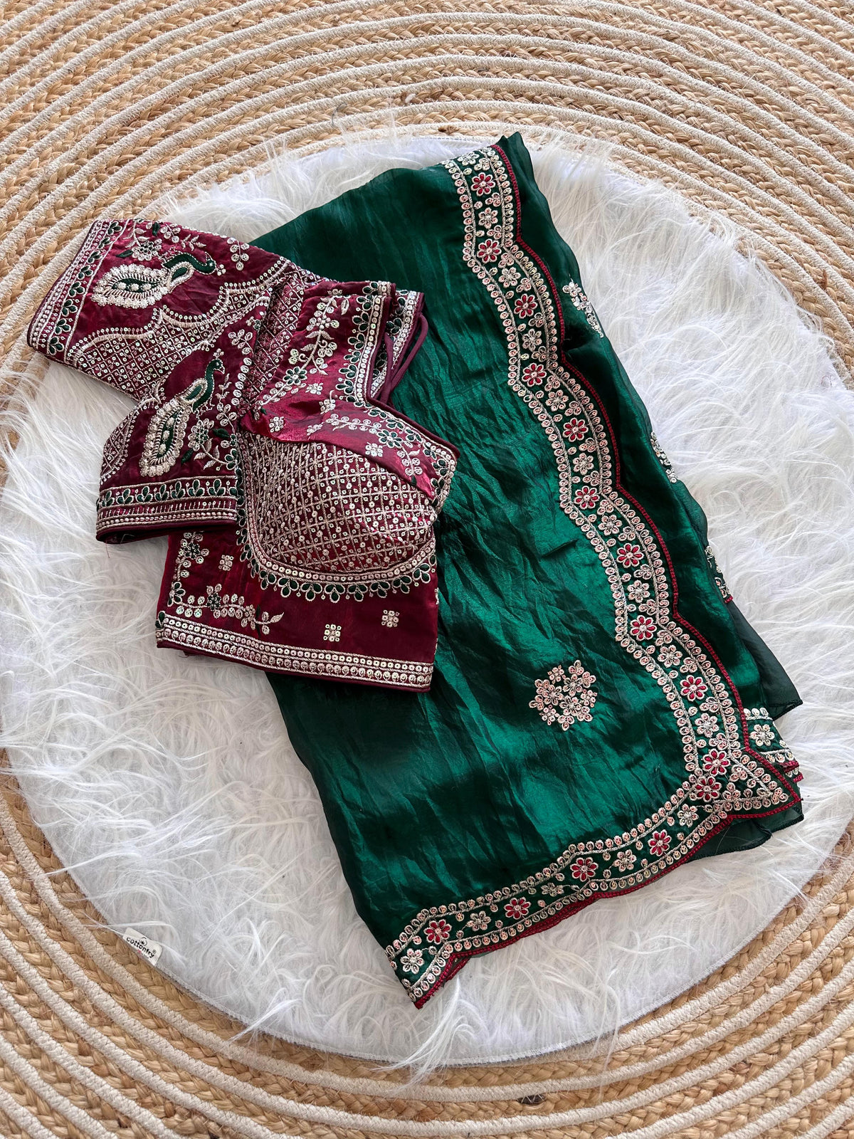 Exquisite Wedding Wear Pure Silk Embroidery Sequence n Multi Thread Work Fancy Saree With Stitched Blouse