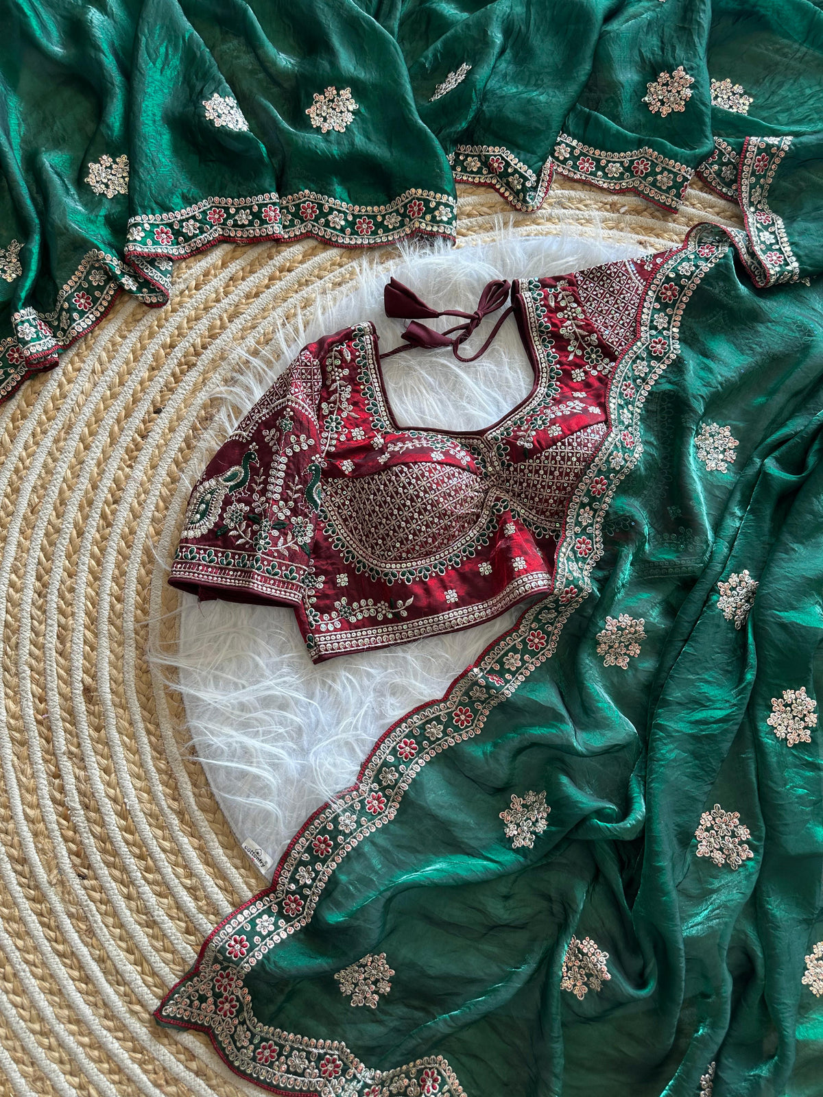 Exquisite Wedding Wear Pure Silk Embroidery Sequence n Multi Thread Work Fancy Saree With Stitched Blouse