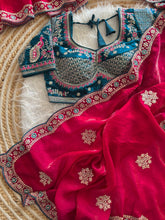 Load image into Gallery viewer, Exquisite Wedding Wear Pure Silk Embroidery Sequence n Multi Thread Work Fancy Saree With Stitched Blouse
