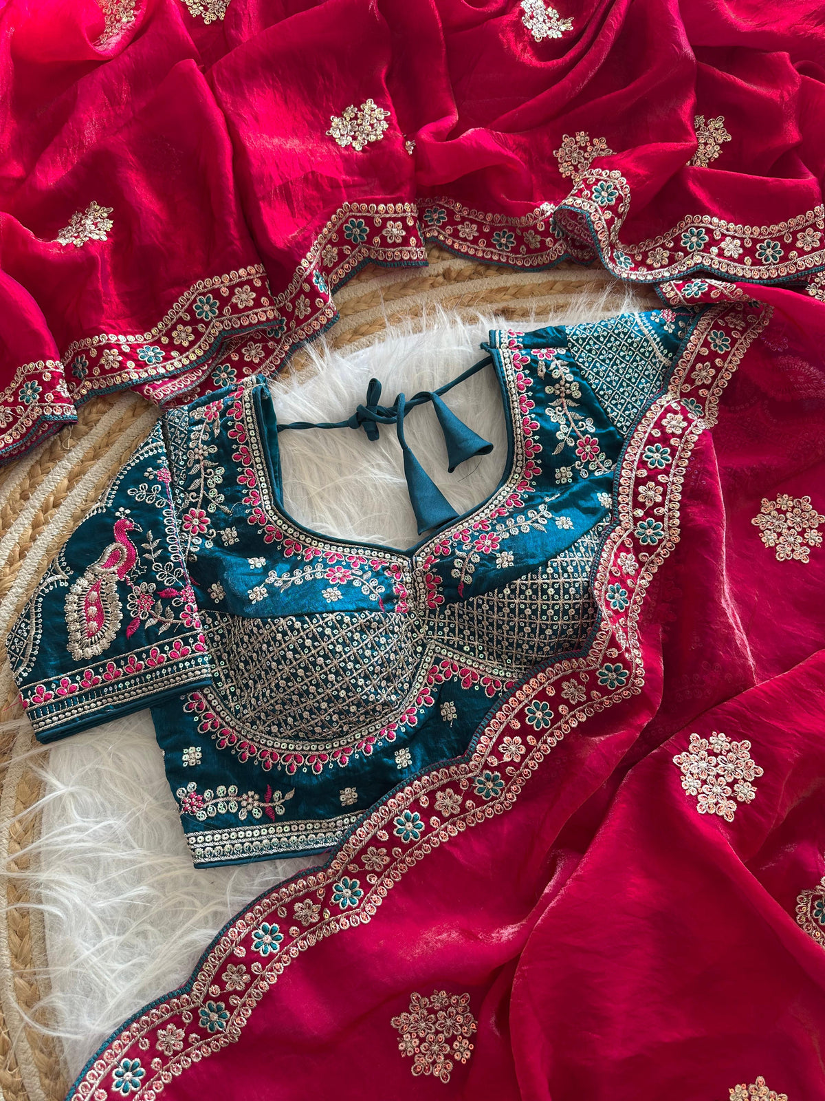 Exquisite Wedding Wear Pure Silk Embroidery Sequence n Multi Thread Work Fancy Saree With Stitched Blouse