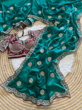 Load image into Gallery viewer, Exquisite Wedding Wear Pure Silk Embroidery Sequence n Multi Thread Work Fancy Saree With Stitched Blouse
