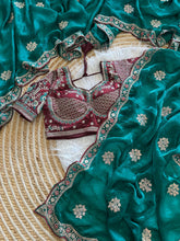 Load image into Gallery viewer, Exquisite Wedding Wear Pure Silk Embroidery Sequence n Multi Thread Work Fancy Saree With Stitched Blouse
