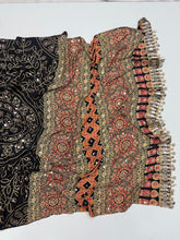 Load image into Gallery viewer, Gratifying Function Wear Pure Satin Silk Ajrak Printed Rich Pallu n Mirror Work Designer Saree With Blouse Piece

