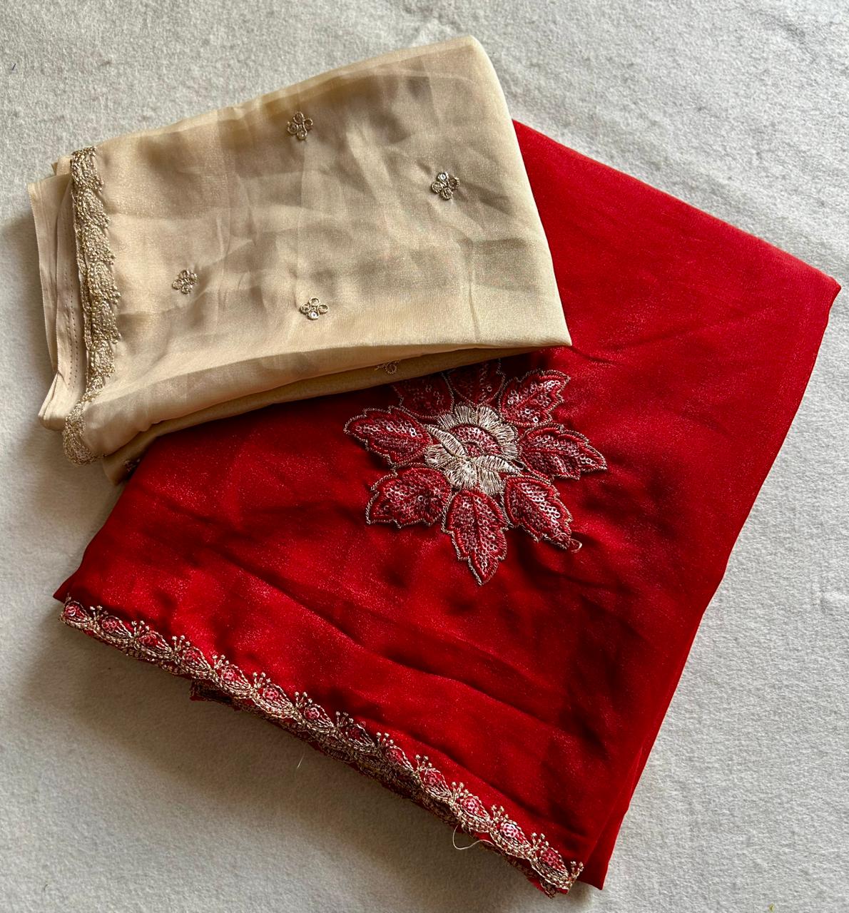 Opulent Party Wear Soft Rangoli Silk Embroidery Thread Work Designer Saree With Contrast Blouse Piece