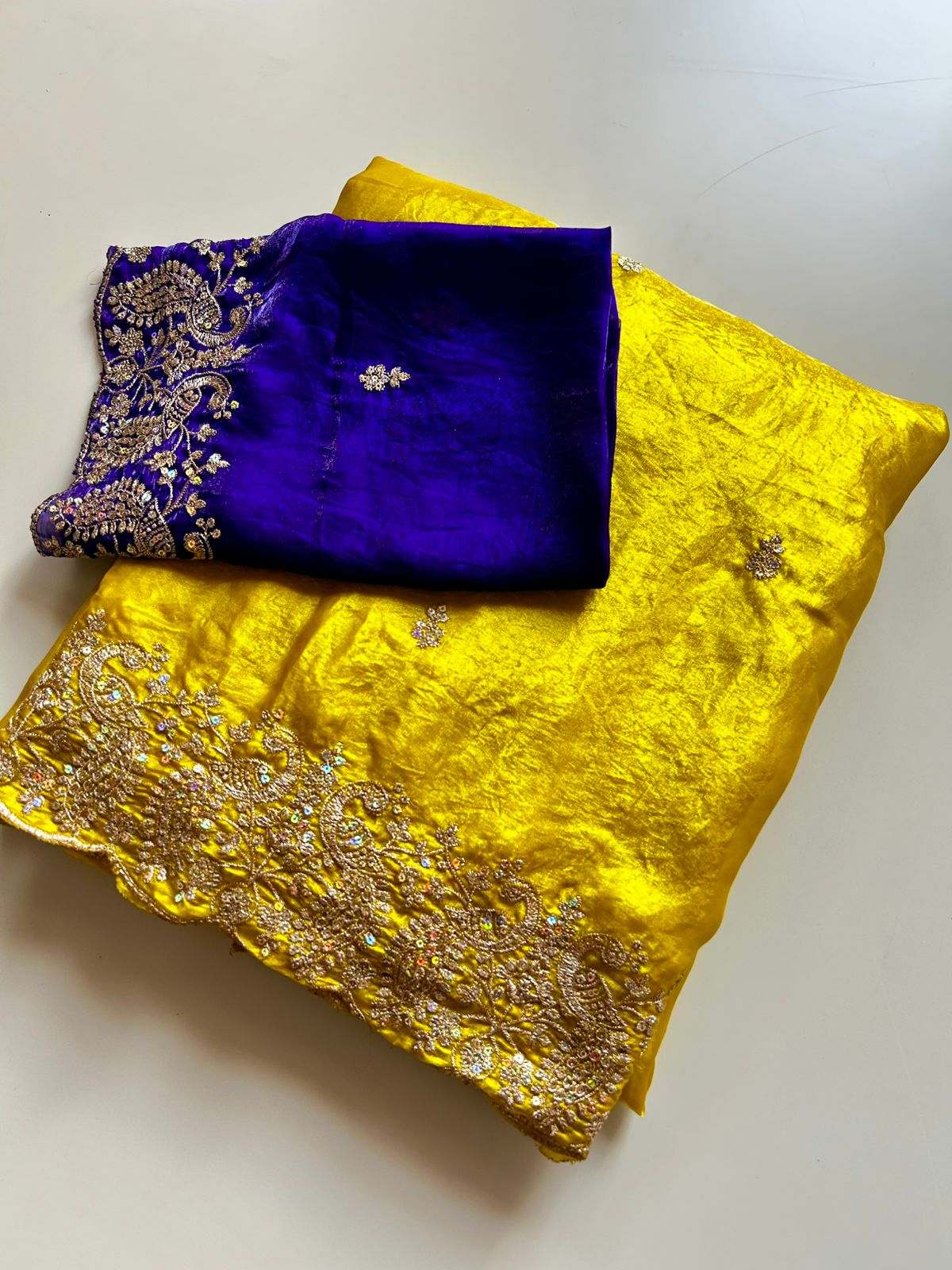 Whimsical Wedding Wear Satin Silk Sequence Work Designer Saree With Contrast Blouse Piece