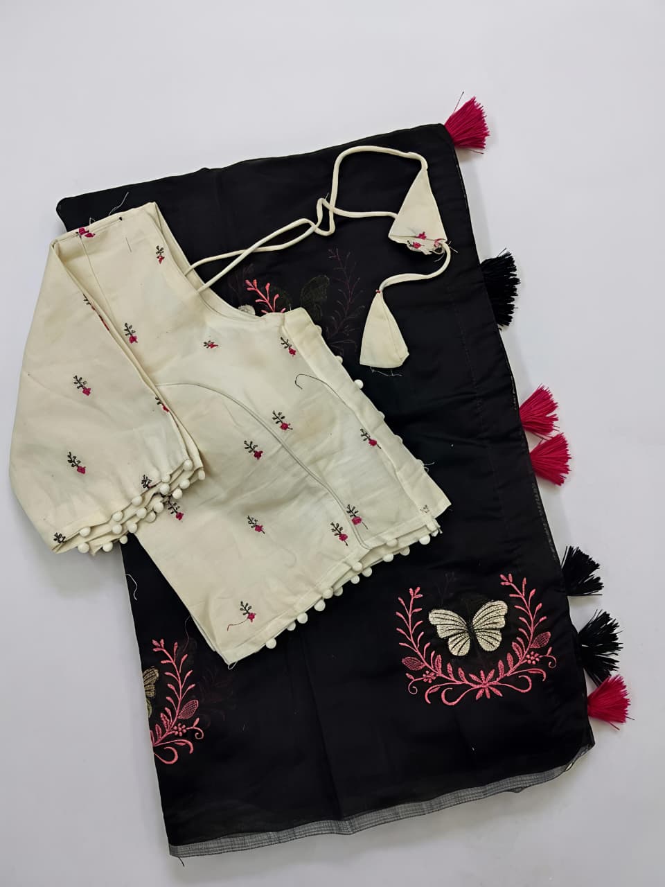 Redolent Festive Wear Chanderi Cotton Heavy Embroidered n Tussels Work Designer Saree With Stitched Blouse
