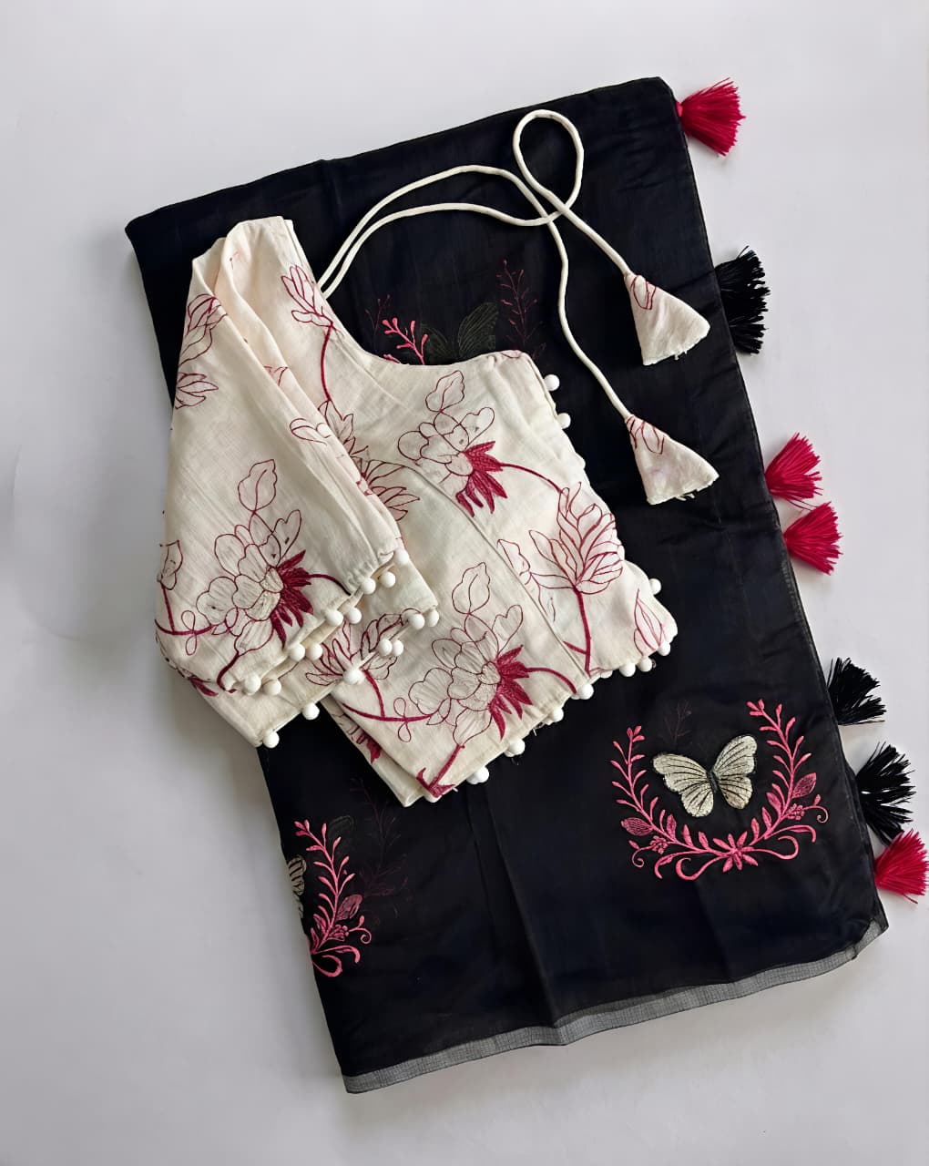 Redolent Festive Wear Chanderi Cotton Heavy Embroidered n Tussels Work Designer Saree With Stitched Blouse