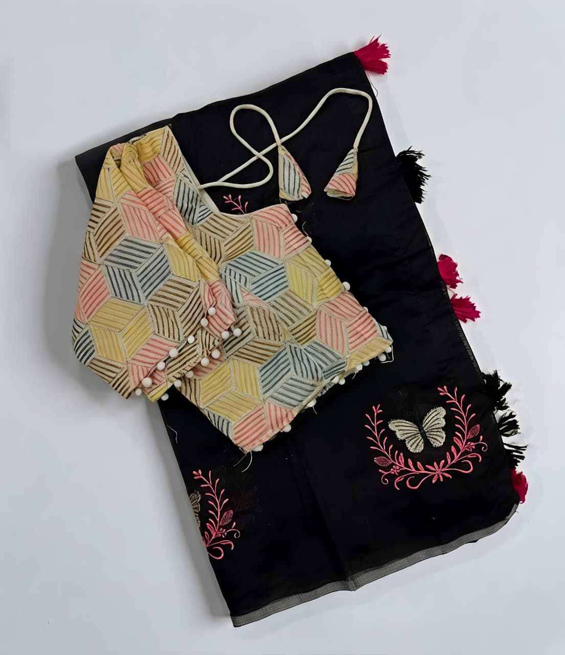 Redolent Festive Wear Chanderi Cotton Heavy Embroidered n Tussels Work Designer Saree With Stitched Blouse