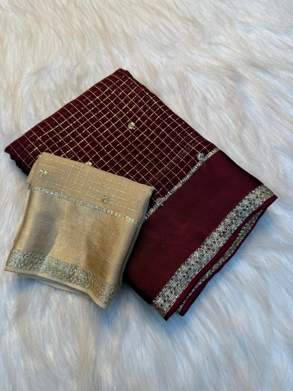 Fantabulous Festive Wear Viscose Georgette Sequence Work Designer Saree With Blissful Blouse Piece