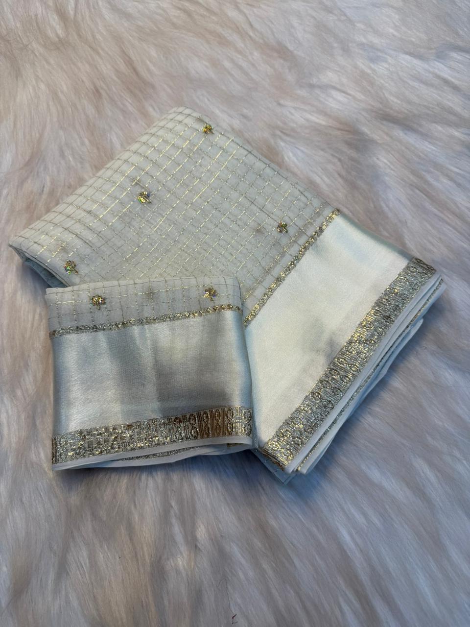 Fantabulous Festive Wear Viscose Georgette Sequence Work Designer Saree With Blissful Blouse Piece