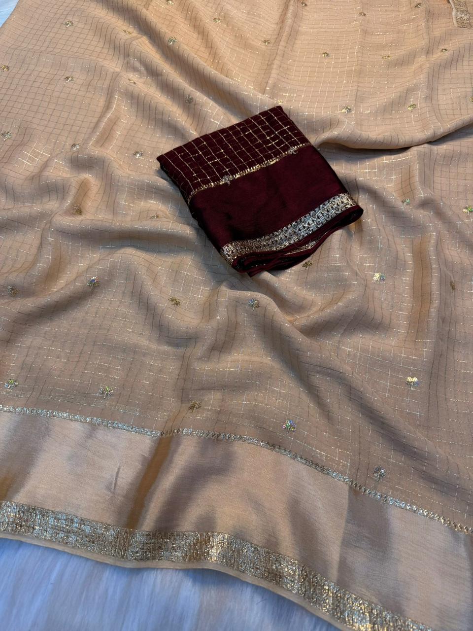 Fantabulous Festive Wear Viscose Georgette Sequence Work Designer Saree With Blissful Blouse Piece