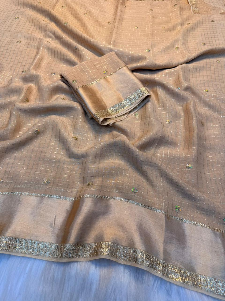 Fantabulous Festive Wear Viscose Georgette Sequence Work Designer Saree With Blissful Blouse Piece