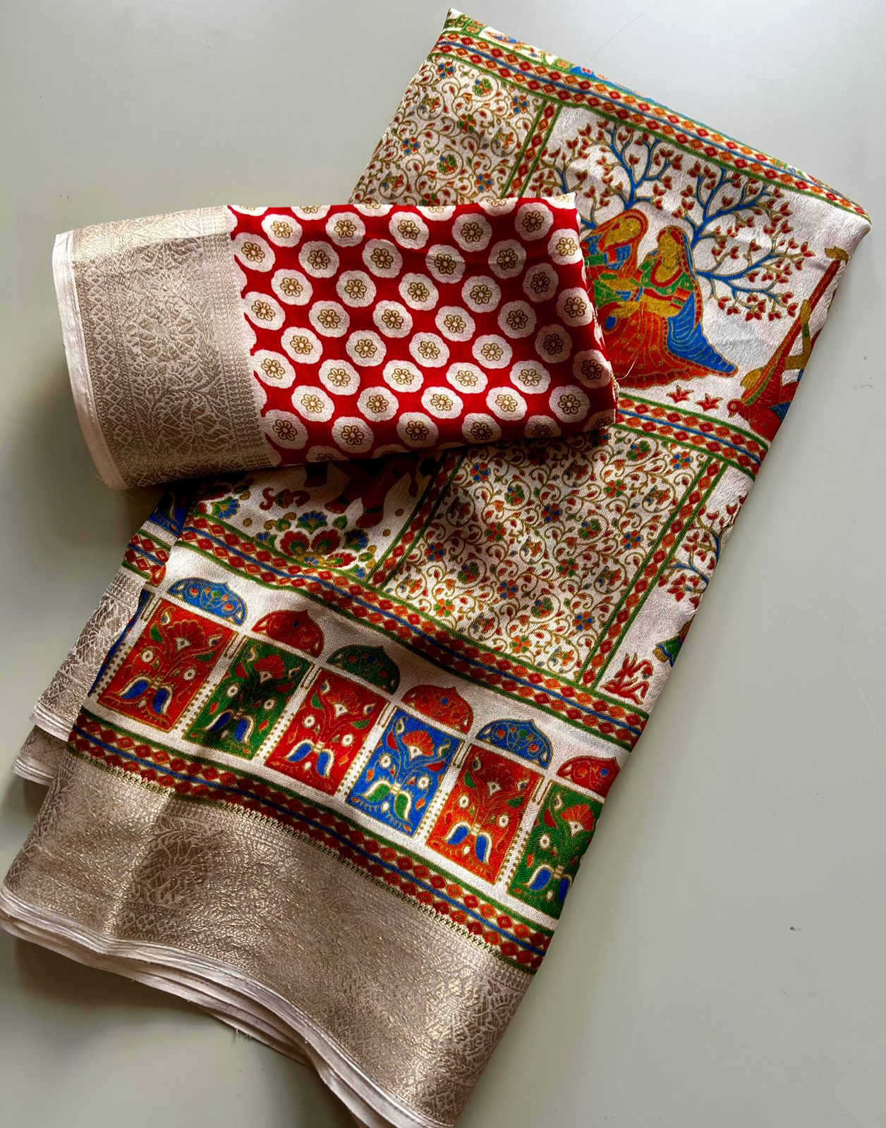 Desiring Function Wear Pure Soft Dola Silk Print n Jacquard Border Fancy Saree With Blissful Blouse Piece