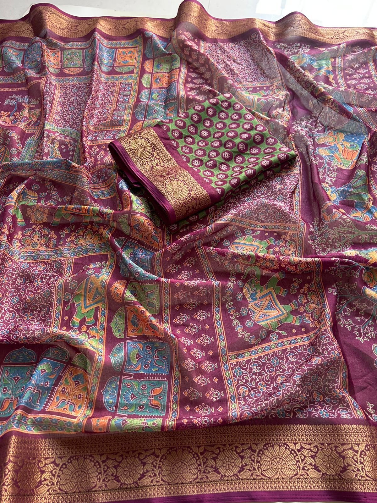 Desiring Function Wear Pure Soft Dola Silk Print n Jacquard Border Fancy Saree With Blissful Blouse Piece