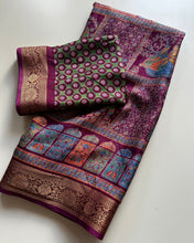 Load image into Gallery viewer, Desiring Function Wear Pure Soft Dola Silk Print n Jacquard Border Fancy Saree With Blissful Blouse Piece
