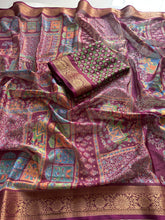 Load image into Gallery viewer, Desiring Function Wear Pure Soft Dola Silk Print n Jacquard Border Fancy Saree With Blissful Blouse Piece
