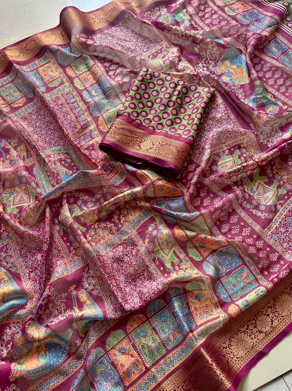 Desiring Function Wear Pure Soft Dola Silk Print n Jacquard Border Fancy Saree With Blissful Blouse Piece