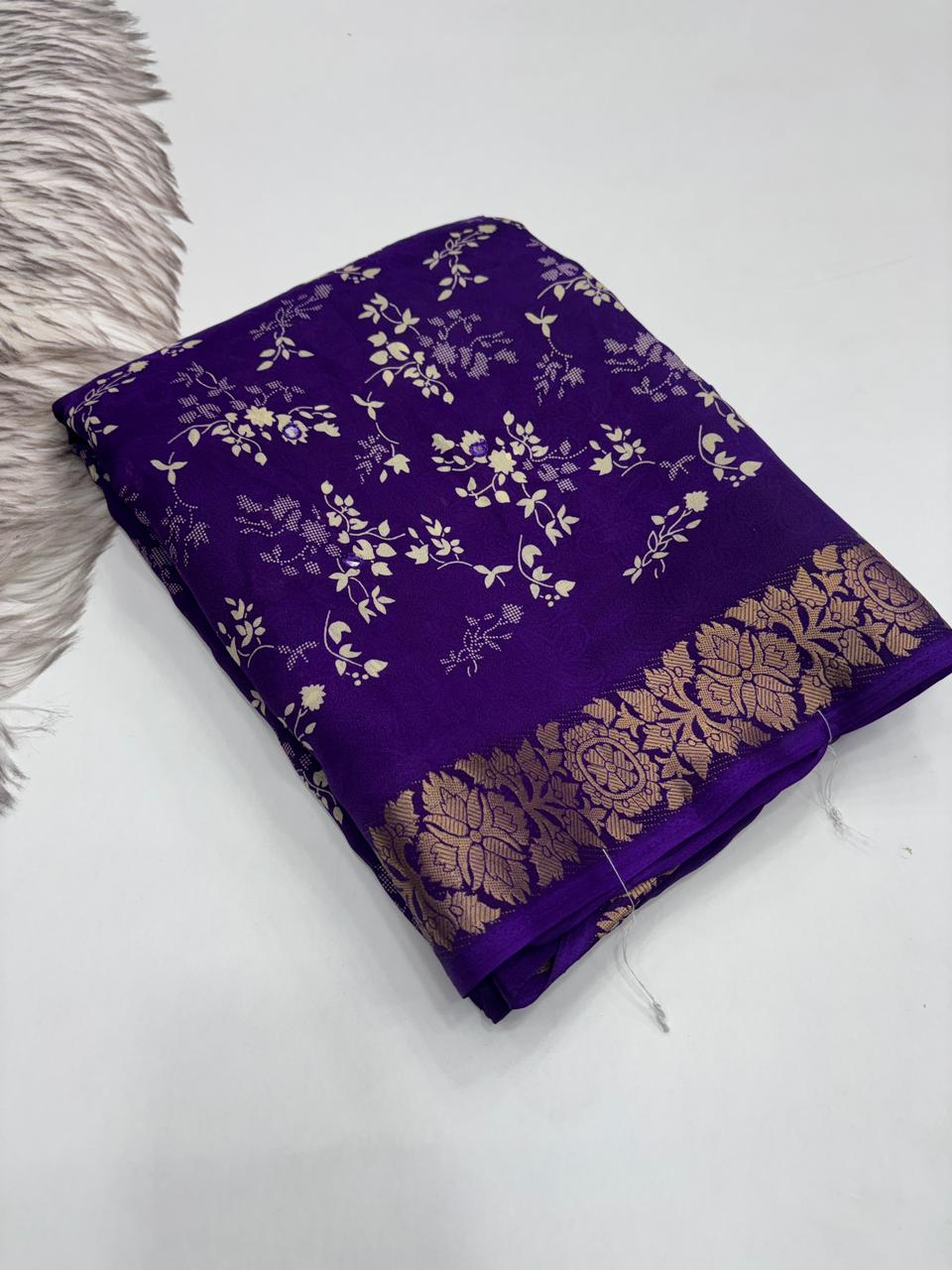 Contemporary Function Wear Silk Printed Rich Pallu n Mirror Work Designer Saree With Blouse Piece