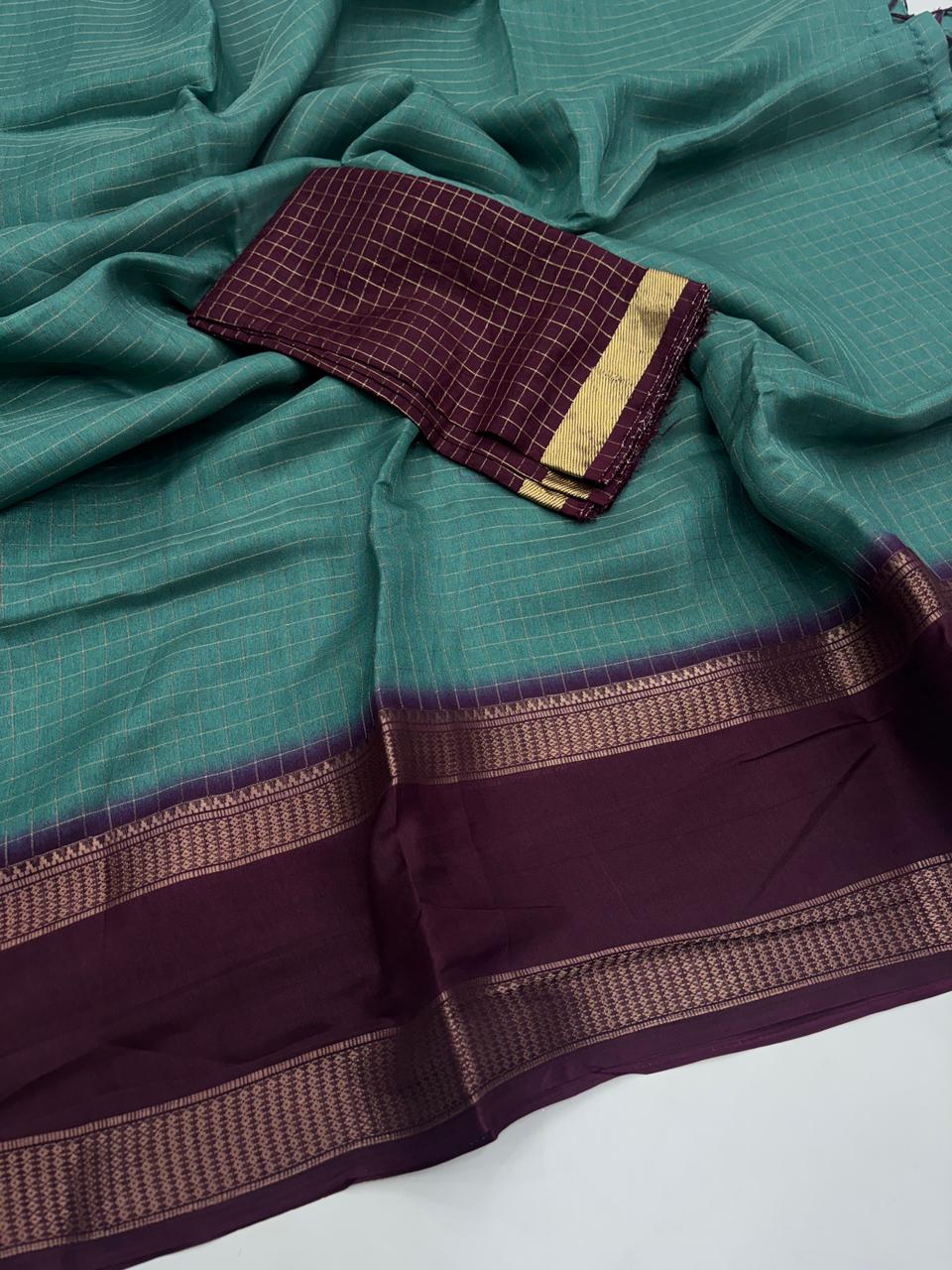 Charismatic Function Wear Pure Soft Dola Silk Chex Design Jacquard Border Fancy Saree With Blouse Piece