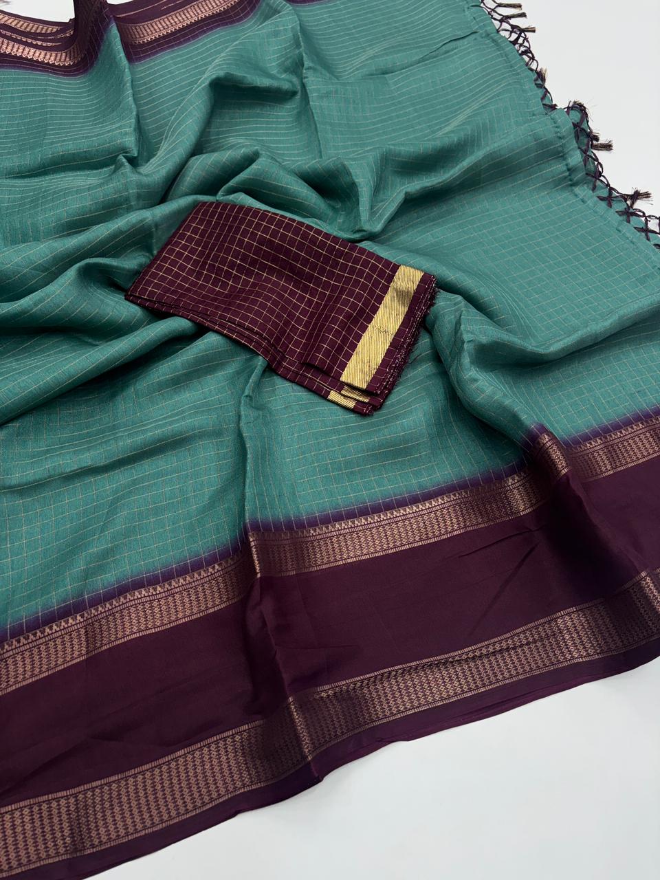 Charismatic Function Wear Pure Soft Dola Silk Chex Design Jacquard Border Fancy Saree With Blouse Piece