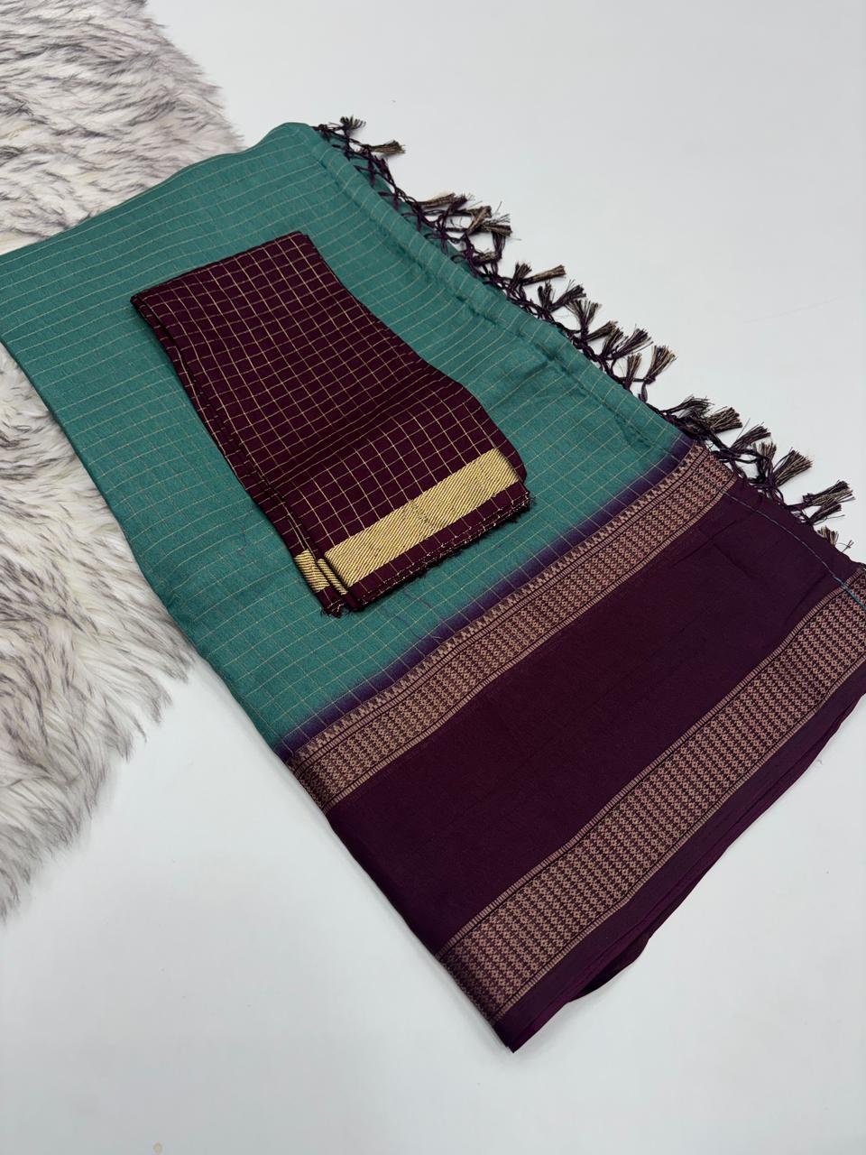 Charismatic Function Wear Pure Soft Dola Silk Chex Design Jacquard Border Fancy Saree With Blouse Piece