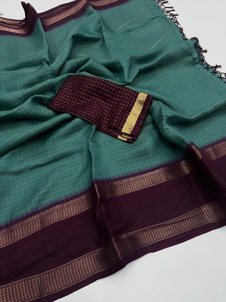 Charismatic Function Wear Pure Soft Dola Silk Chex Design Jacquard Border Fancy Saree With Blouse Piece