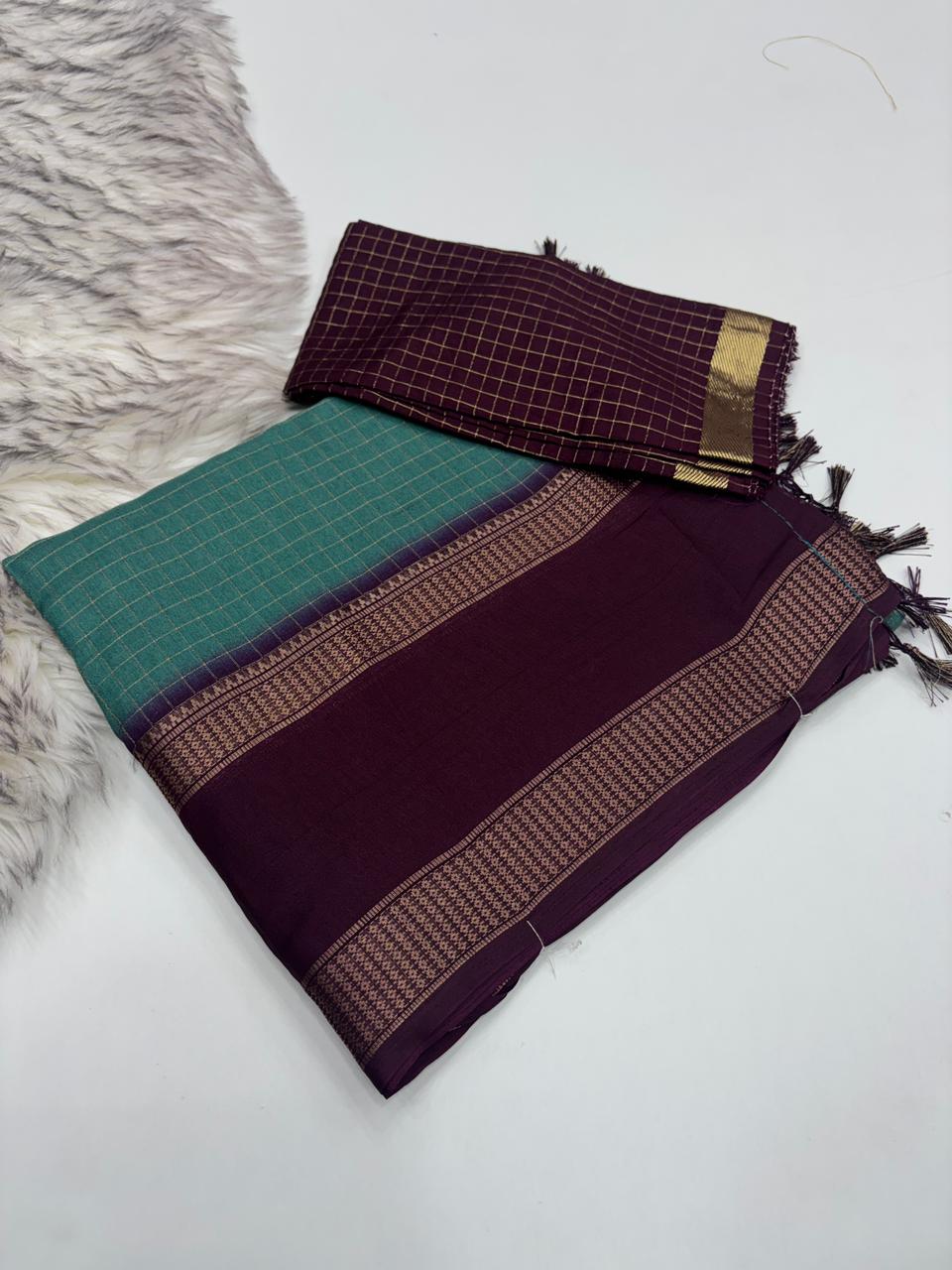 Charismatic Function Wear Pure Soft Dola Silk Chex Design Jacquard Border Fancy Saree With Blouse Piece