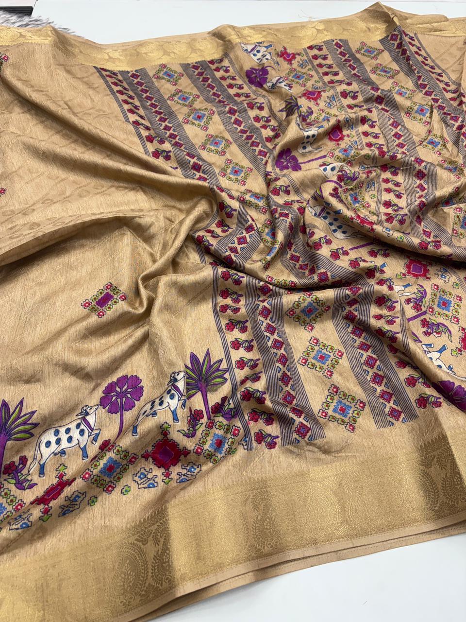 Traditional Party Wear Soft Dola Silk Jacquard Design Zari Border Fancy Saree With Blouse Piece