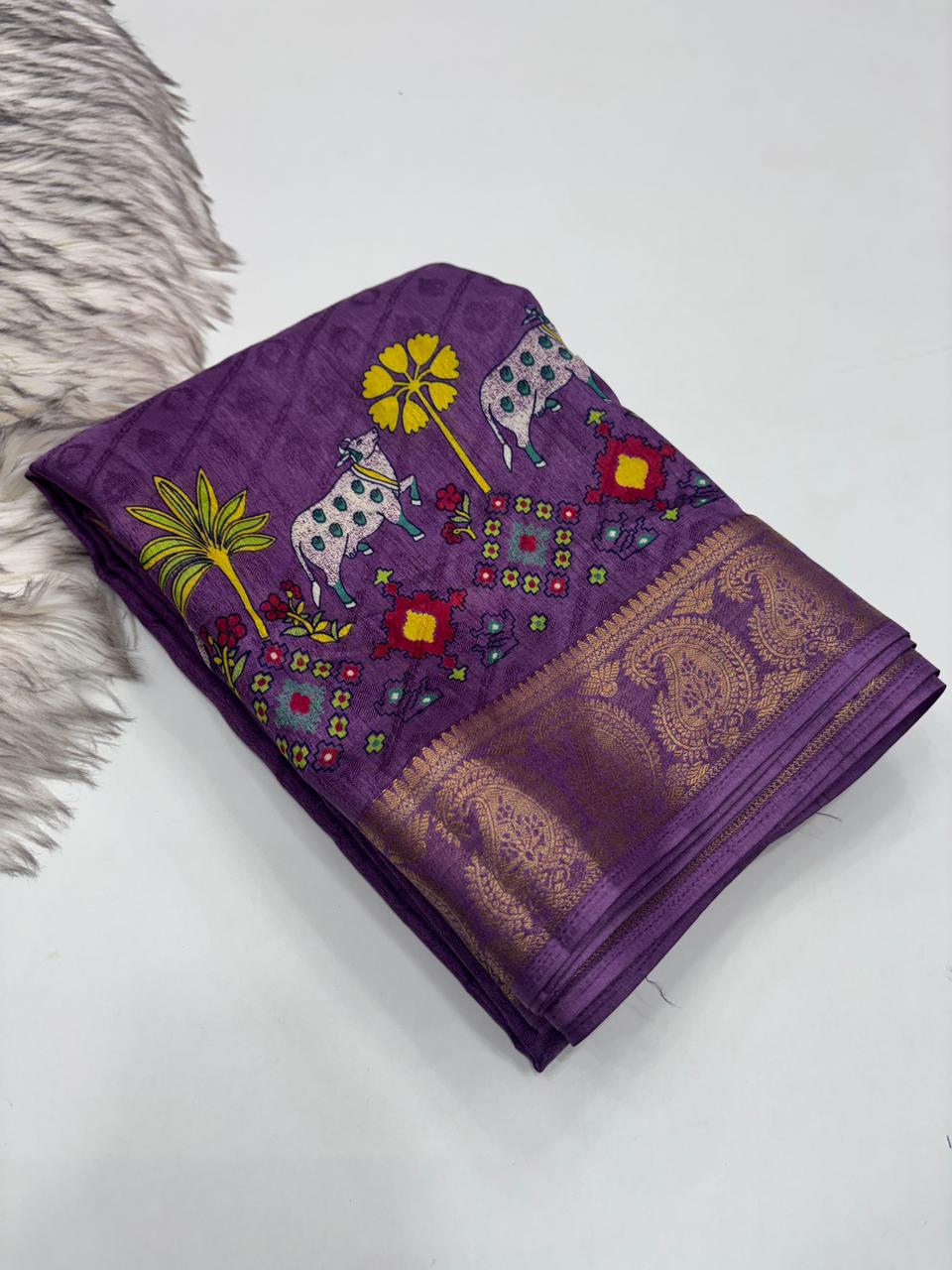 Traditional Party Wear Soft Dola Silk Jacquard Design Zari Border Fancy Saree With Blouse Piece