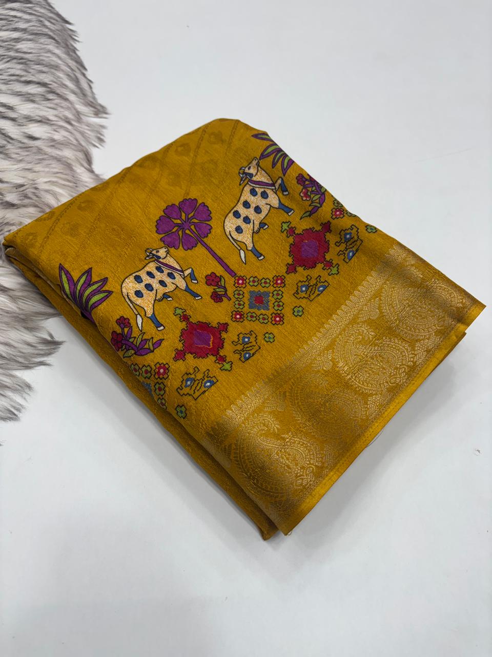 Traditional Party Wear Soft Dola Silk Jacquard Design Zari Border Fancy Saree With Blouse Piece