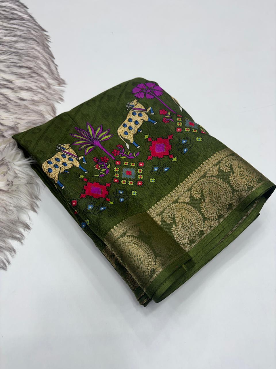 Traditional Party Wear Soft Dola Silk Jacquard Design Zari Border Fancy Saree With Blouse Piece