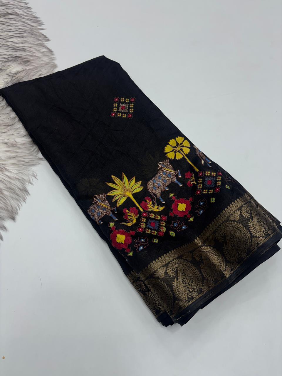 Traditional Party Wear Soft Dola Silk Jacquard Design Zari Border Fancy Saree With Blouse Piece