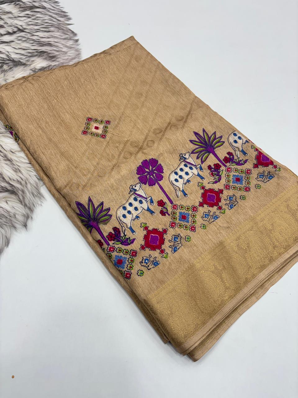 Traditional Party Wear Soft Dola Silk Jacquard Design Zari Border Fancy Saree With Blouse Piece